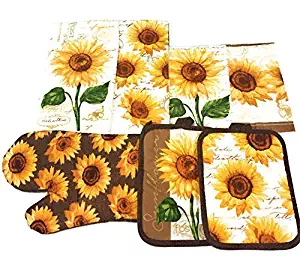 Mainstay Sunflower Kitchen Set Includes 2 Kitchen Towels, 2 Pot Holders, 1 Oven mitt & 2 dishcloths