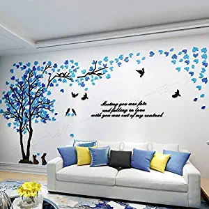 KINBEDY Acrylic 3D Tree Wall Stickers Wall Decal Easy to Install &Apply DIY Decor Sticker Home Art Decor. Mixed Blue Leaves Left, XL.
