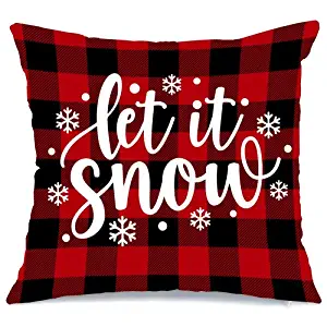 AENEY Christmas Pillow Cover 18x18 for Couch Red and Black Buffalo Check Plaid Let It Snow Throw Pillow Farmhouse Decorations Home Decor Xmas Decorative Pillowcase Faux Linen Cushion Case Sofa