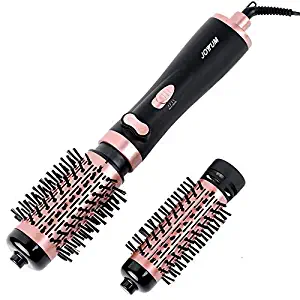 JOYYUM 1000W 3-in-1 Hot Air Spin Brush for Styling and Frizz Control Auto-rotating Curling Negative Ionic Hair Curler Dryer Brush, 1 1/2 Inch and 2 Inch Brush Attachments, Rose Gold
