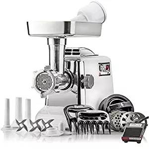 STX International"Platinum Edition" Megaforce Heavy Duty 1200W Electric Meat Grinder: 3 Lb Meat Tray, 4 Grinding Plates, 3 S/S Blades, Sausage Stuffer, Kubbe, Meat Claws, Burger Press & Foot Pedal