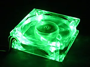 5 Stars Computer 80mm, 8cm Quad-4 Green LED Computer Desktop PC Case Clear Cooling Fan, 3 and 4 pin connector with screws, Quiet and Silent