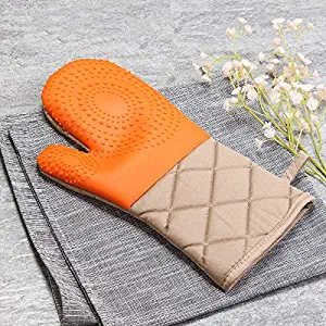 Protection Practical Silicone Cotton Oven Mitts High temperature resistance 230 ° C Heatproof Gloves Kitchen Non-Slip Potholder For Barbecue, Cooking, Baking ( Size : One size , UnitCount : 1 pair )