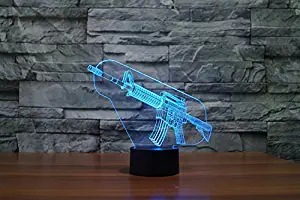 Night Light Toy Gun 3D Led Optical Illusion 7 Colors Change Night Light Touch Button Creative Design Decorative Lighting Effect Lamp (Submachine Gun)