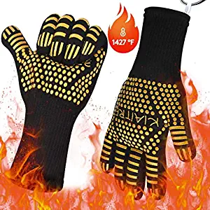 Kiaitre Grill Gloves 1472°F Extreme Heat Resistant - Flexible Oven Gloves 12.5" Silicone Non-Slip BBQ Grilling Gloves for Cooking Barbecue Baking, Long Sleeve for Extra Wrist Protection, 1 Pair