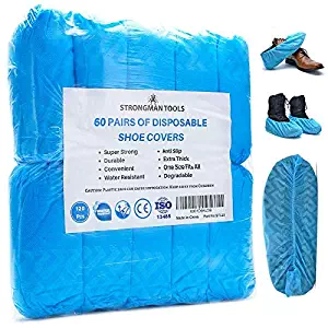 Strongman Tools | 120 Pack (60 Pairs) Extra Thick Disposable Shoe & Boot Covers | Durable & Water Resistant | Anti-Slip | One Size Fits Most