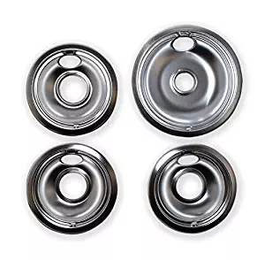 Vastu Aftermarket Replacement Drip Pans for Whirlpool Range - 1 Large 8" and 3 Small 6" Drip Bowl Pans - Set of 4 - x1 of W10196405 - x3 of W10196406