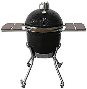 Kamado Charcoal Barbecue Egg Grill and Smoker Ceramic Briquettes Griller with Accessories Cart & Ash Tool & Thermometer BBQ Kamado Style Cooker，Black