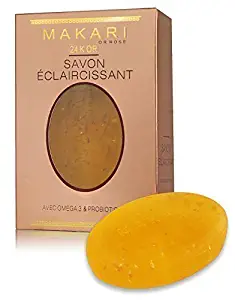 Makari 24K Gold Lightening Soap – Exfoliating Anti-Aging Face & Body Bar w/Real Gold Particles, Omega 3 & Active Probiotics for Scars, Stretch Marks & Dead Skin Cells – Luxurious Rejuvenating Formula