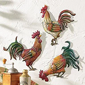 Collections-Etc French Country 12" Metal Rooster Trio, Multicolor