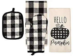 Way to Celebrate Fall Kitchen Towel Gift Set - 2 Flour Sack Cotton Kitchen Dish Towels, Oven Mitt, Pot Holder - Hello Pumpkin