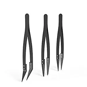UETECH Black Ceramic Tweezers Set - Antistatic,Anticorrosion,Antimagnetic,Highly Heat Resistant up to 3000F(3Pack)
