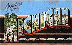 MAGNET 3x5 inch Vintage Greetings from Michigan Sticker (Old Postcard Art Logo mi) Magnetic vinyl bumper sticker sticks to any metal fridge, car, signs