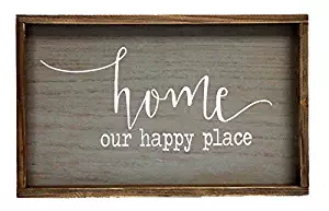 Parisloft Home Our Happy Place Wood Wall Framed Sign Natural Wood Wall Decor 19.5x11.5inches