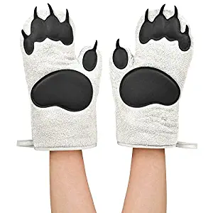 ZAKEY Bear Hands Oven Mitts, Set of 2 Silicone Padded Bear Paws Oven Gloves One Size (Medium, White)