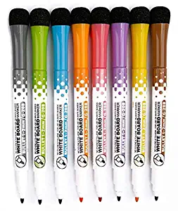 Magnetic Dry Erase Markers with Eraser Cap - 8 Pack, Fine Tip, Low Odor, Non-Toxic - White Board Markers Perfect for Dry Erase Whiteboards in the Office, Classroom or at Home