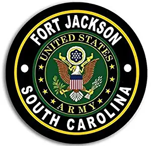 MAGNET 4x4 inch Round Fort Jackson Army Base Sticker (Logo Insignia Emblem sc) Magnetic vinyl bumper sticker sticks to any metal fridge, car, signs