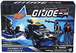 G.I. Joe 50th Anniversary Danger at the Docks Toys R Us Exclusive with Cobra Night Raft, VAMP Mark II Attack Vehicle (Grey & Black Camo Version), Flint & Cobra Eel Action Figures