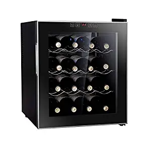 CHENJIU Wine Cooler Refrigerator Fridge 16 Bottles Single Zone Wine Cellar Built-in Freestanding Wine Chiller with Stainless Steel & Digital Memory Wood Shelves