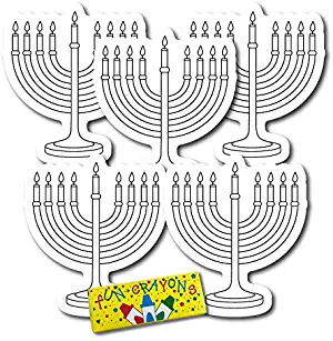 Color Your Own Hanukkah Menorah Magnets, a Great DIY for You or to Share with Friends, Decorate 5 Magnetic Menorah Holiday Refrigerator Magnets - with Bonus 4 Pack of Crayons