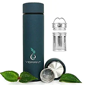 Vibrant All in ONE Travel Mug - Tea Infuser Bottle - Insulated HOT Coffee Thermos - Cold Fruit Infused Water Flask - Food Grade Leak Proof Tumbler Double Wall Stainless Steel 16.9 oz