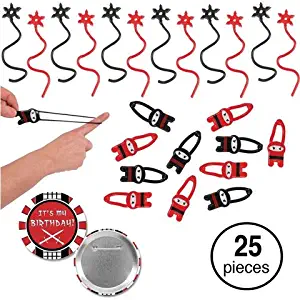 Ninja Party Favors Bundle Flying Ninjas and Ninja Star Sticky Toys Black and Red Ninja Birthday Supplies for 12 Kids