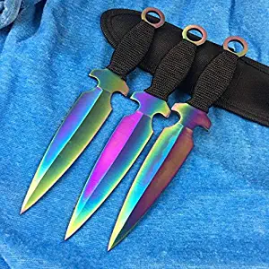 ennsun Dart Launcher Flight Knives of 3PCS Set Rainbow Titanium Ninja Hunting Knives Tactical Combat Naruto Kunai Throwing Knife Set