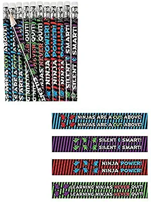 (48) Learning NINJA PENCILS ~ Fun Educational Motivational Ninja Pencils ~ Teachers Classrooms Coaches Rewarding Prize ~ Great for School Camps Karate Martial Arts Holiday Teacher Gift