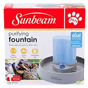 Sunbeam Pets Cat Dog Animal Purifying Water Fountain Dual Filtration System 1.3 Gallon Dishwasher Safe