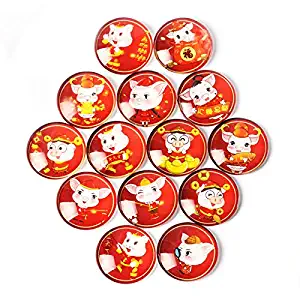 Chinese New Year Red Pink Pig Refrigerator Magnet Party Set of 12 Pack 3D Round Face For Silver Fridge Office Dry Erase Board Stainless Steel Door Freezer Whiteboard Cabinet Magnetic Great Fun