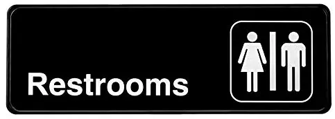 Alpine Industries Unisex Restrooms Sign - Black & White Gender Neutral Bathroom Door Placard w/Visible Lettering & Adhesive Back for Offices Restaurants & Businesses