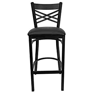 Flash Furniture HERCULES Series Black ''X'' Back Metal Restaurant Barstool - Black Vinyl Seat