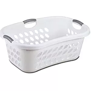 Hip Hold Plastci Laundry Basket, White with Titanium Handles