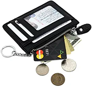 Zhoma RFID Blocking Genuine Leather Wallet - Credit Card Holder with Key Ring and ID Window - Black