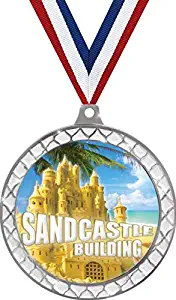 Sandcastle Building Competition White Trellis Medal Silver, 2.5" Sandcastle Prizes, Kids Sandcastle Building Trophy Medal Awards Prime