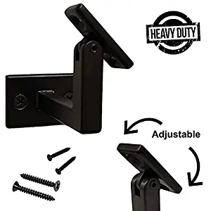 Contemporary Adjustable Handrail Bracket Support in Real Satin Black NOT Matte - Stair Parts Railing