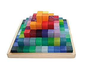  Grimm's Small Stepped Pyramid of Wooden Building Blocks, 100-Piece Learning Set in Storage Tray (2x2cm Size)
