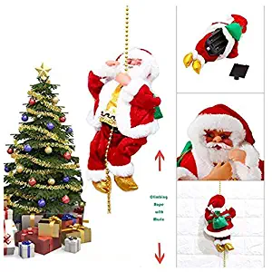 ????2020 Santa Climbing Ladder,???? Electric Santa Claus Climbing Rope Ladder Christmas Tree Indoor Outdoor Hanging Ornament Climbing Santa Plush Doll Toy for Xmas Decoration Christmas Party Home Door