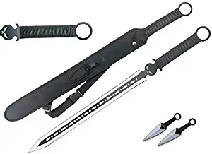 WSKNIVES Winsdar Full Tang Tactical Blade Katana Ninja Sword Machete with Throwing Knife 27” Hunting Gift