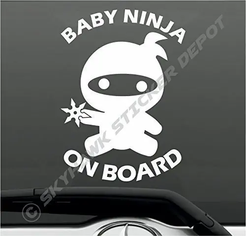 Baby Ninja On Board Funny Bumper Sticker Vinyl Decal - Baby On Board Ninja Sticker Ninja Star Samurai Van Truck SUV Sticker Car Window Sticker Self Adhesive Vinyl