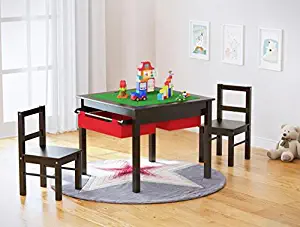 UTEX 2-in-1 Kids Multi Activity Table and 2 Chairs Set with Storage (Espresso)