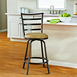 Mainstays 24" Ladder Back Barstool with Tan Microfiber Swivel Stool, Hammered Bronze Finish (1)