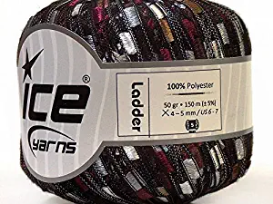 Burgundy, Brown & White on Black Ladder Ribbon Yarn Ice Trellis Railroad 34028 50gram