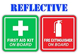 (x1 of each) 3M REFLECTIVE 3" Fire Extinguisher/First Aid Kit on Board Vinyl Decals/Stickers/Labels Pair