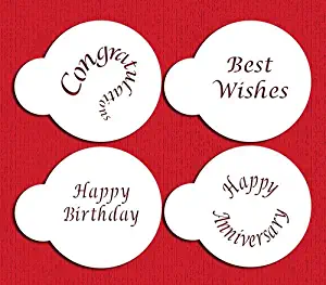 Designer Stencils C135 Special Occasions Candy and Cookie Stencils (Congratulations, Best Wishes, Happy Birthday and Anniversary), Beige/semi-transparent