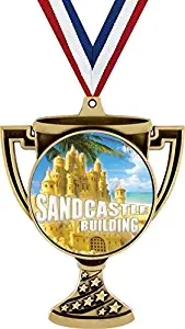 Sandcastle Building Competition Trophy Cup Medal Gold, 3" Sandcastle Prizes, Kids Sandcastle Building Trophy Medal Awards Prime