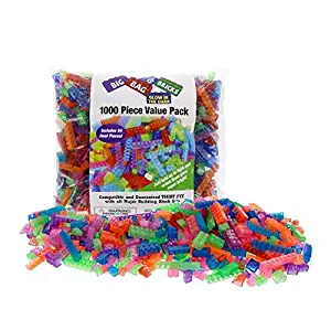 SCS Direct Building Bricks - 1000 Pc Big Bag of Bricks Bulk Glow in The Dark Blocks with 54 Roof Pieces - Tight Fit with All Major Brands