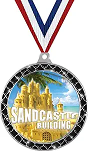 Sandcastle Building Competition Black Trellis Medal Silver, 2.5" Sandcastle Prizes, Kids Sandcastle Building Trophy Medal Awards Prime