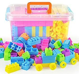 O-Toys 96 Pieces DIY Interlocking Building Blocks Toy Colorful Plastic Puzzle Construction Playset Creative Educational Stacking Blocks Toys Set for Kids