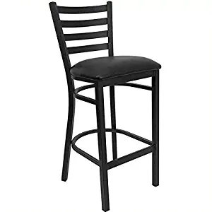 Black Ladder Back Metal Restaurant Bar Stool - Black Vinyl Seat [XU-DG697BLAD-BAR-BLKV-GG]